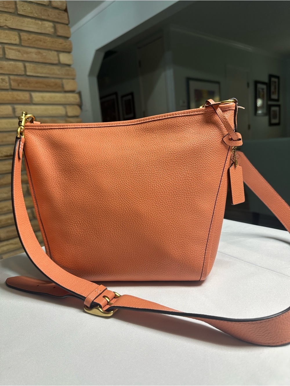 Coach Coral Orange Pebbled Leather Small Dufflet Shoulder Bag